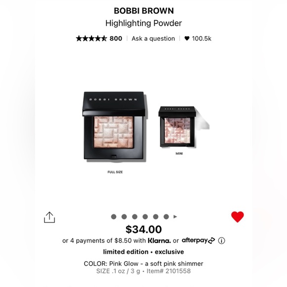 *Brand New*No Box* Bobbi Brown MINI Hifhlighting powder in “Pink Glow” - Picture 2 of 9